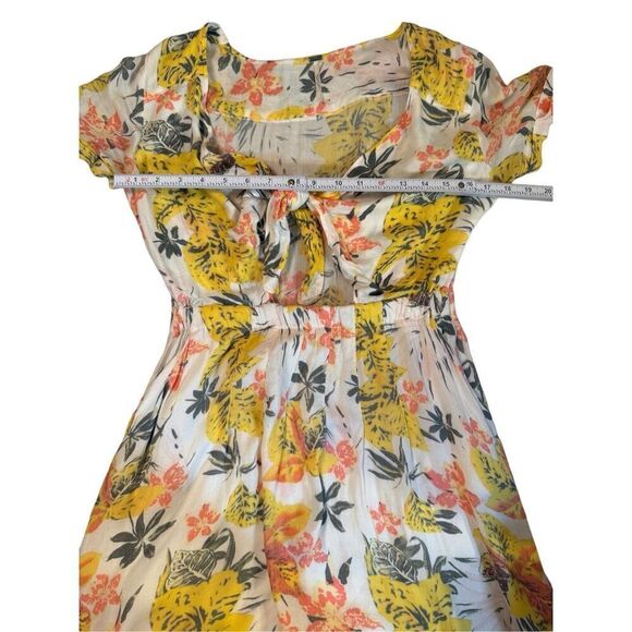 Free People Part Time Lover Floral Tie Front Mini Dress Sz 4 yellow gray - Picture 6 of 10